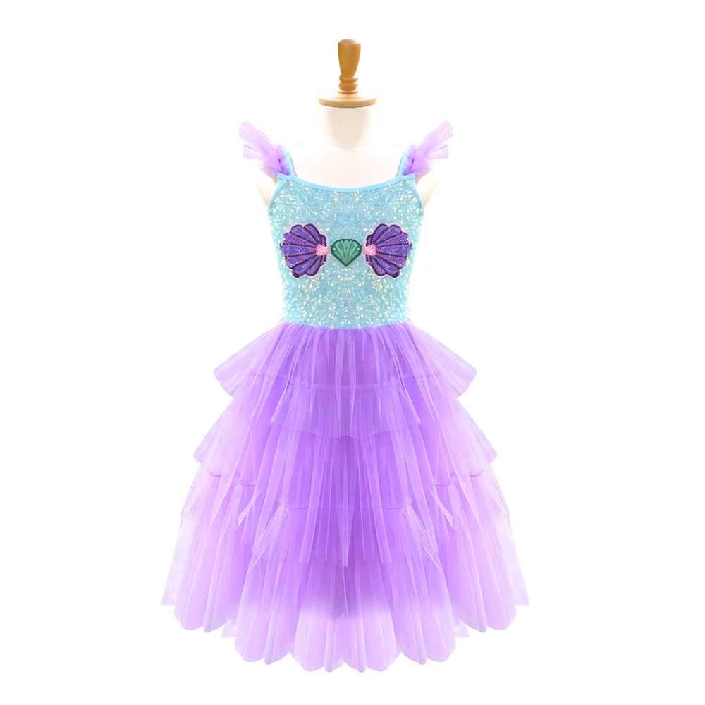 Abito tut&ugrave; a sirena blu viola per ragazze, costume da principessa in tulle a strati-ALP0103