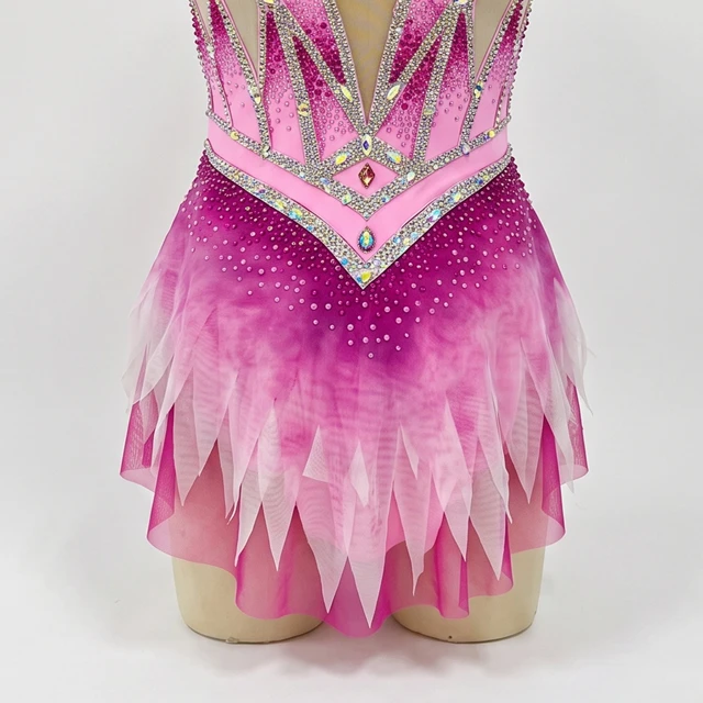 Body per ginnastica ritmica con strass rosa sfumato | G0116