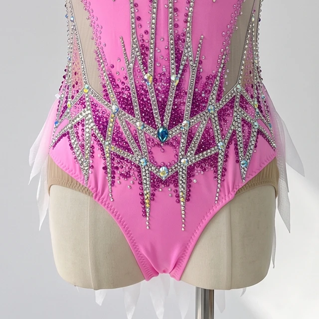 Body per ginnastica ritmica con strass rosa sfumato | G0116