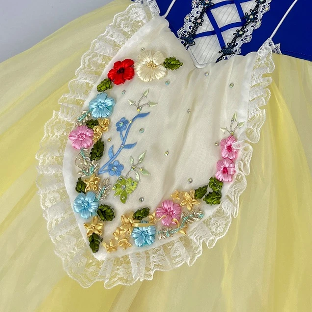Abito da spettacolo di balletto stile folk fiore giallo blu | R1611