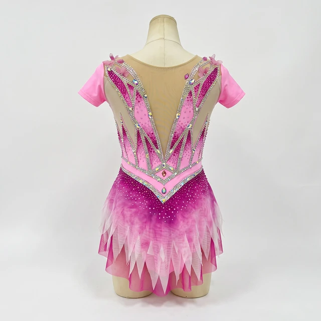 Body per ginnastica ritmica con strass rosa sfumato | G0116