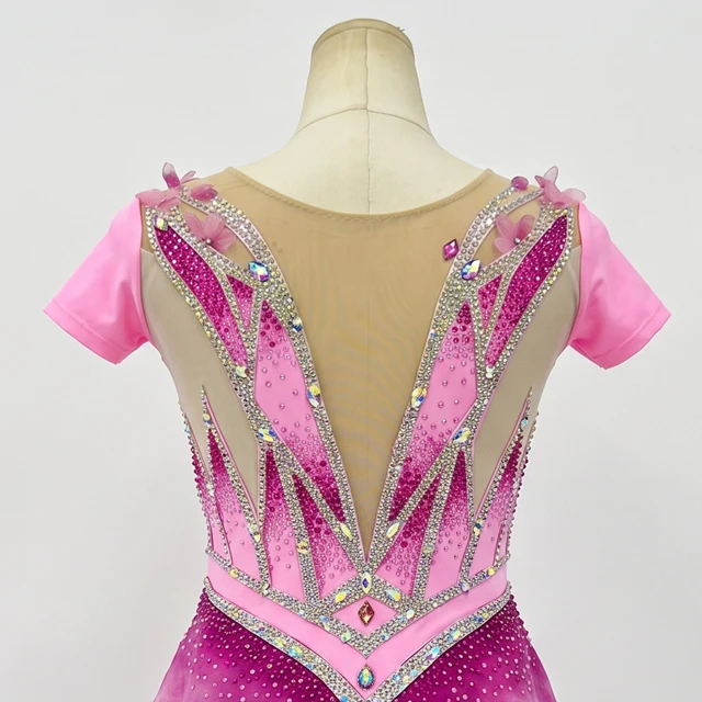Body per ginnastica ritmica con strass rosa sfumato | G0116