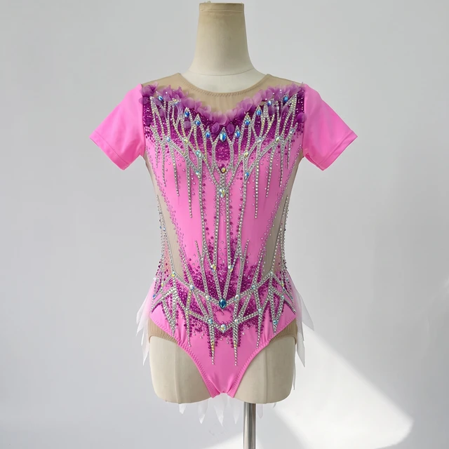 Body per ginnastica ritmica con strass rosa sfumato | G0116