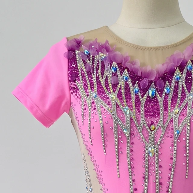 Body per ginnastica ritmica con strass rosa sfumato | G0116