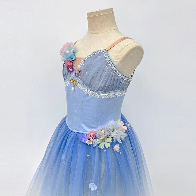Abito tut&ugrave; da balletto floreale blu ombre | R1328