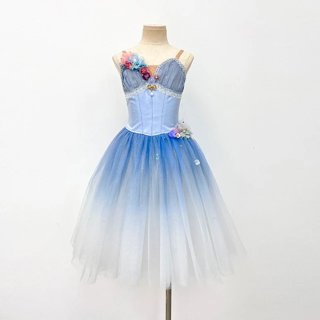 Abito tut&ugrave; da balletto floreale blu ombre | R1328