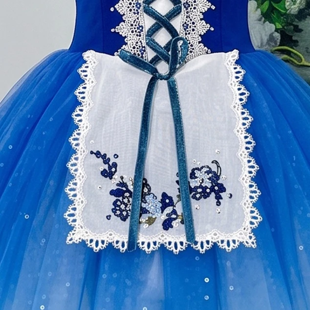 Abito lungo da balletto contadino Giselle Ombre blu | R1612