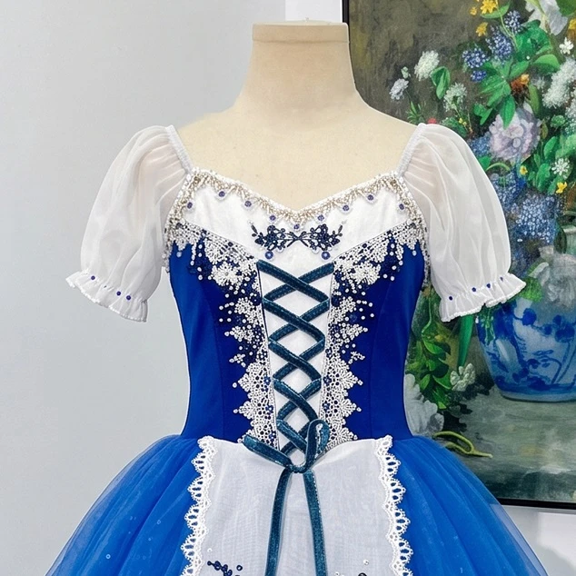Abito lungo da balletto contadino Giselle Ombre blu | R1612