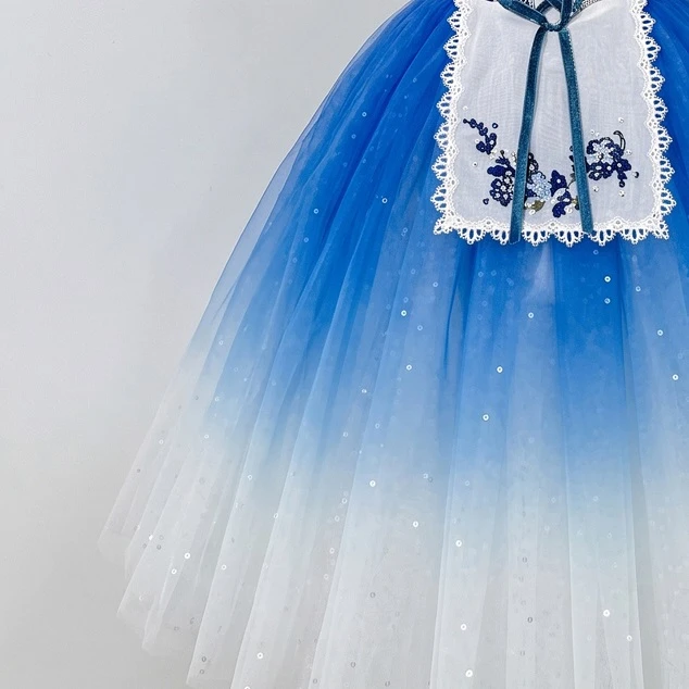Abito lungo da balletto contadino Giselle Ombre blu | R1612