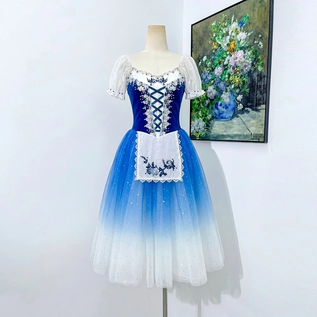 Abito lungo da balletto contadino Giselle Ombre blu | R1612
