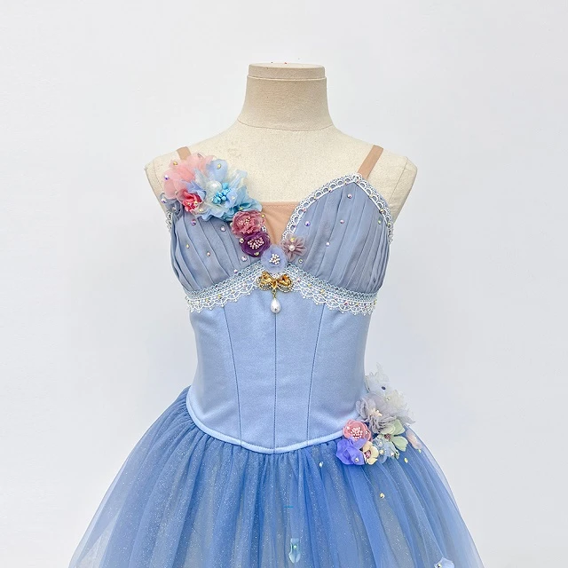 Abito tut&ugrave; da balletto floreale blu ombre | R1328