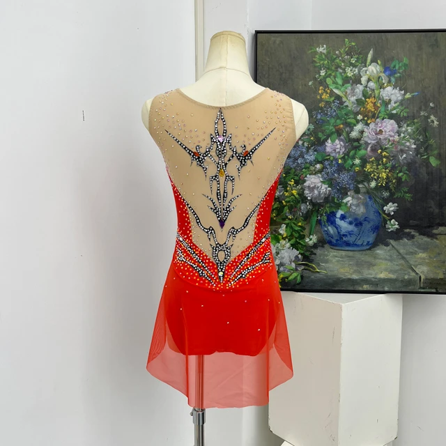 Body da ginnastica artistica con strass arancione rosso | G0112
