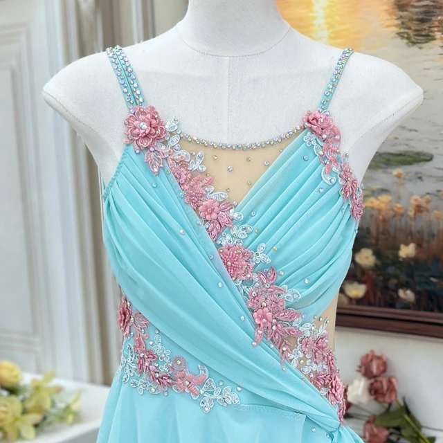 Abito da ballo lirico floreale azzurro cielo | R0978