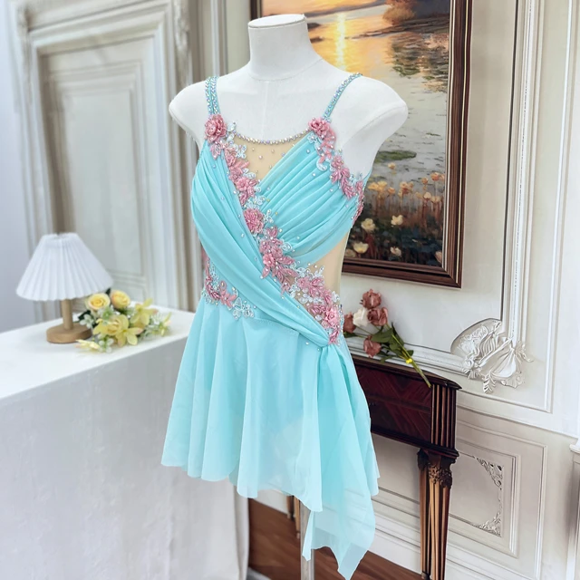 Abito da ballo lirico floreale azzurro cielo | R0978