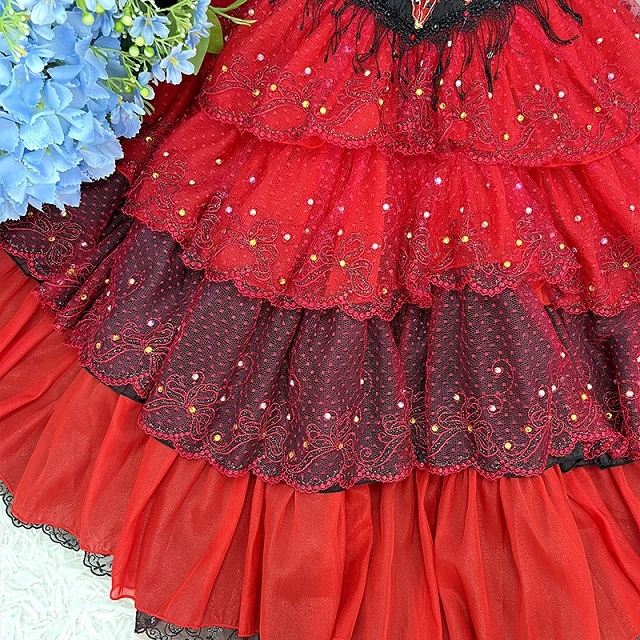 Abito tut&ugrave; da balletto rosso con personaggio Don Chisciotte | R0750