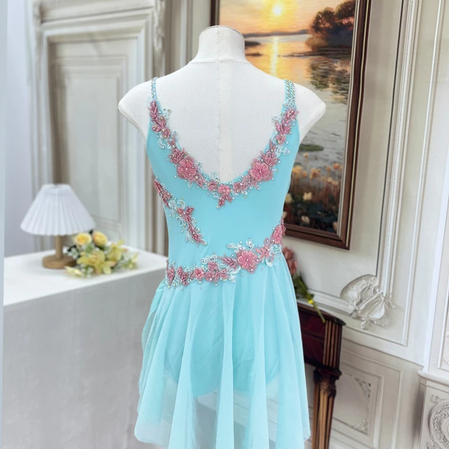 Abito da ballo lirico floreale azzurro cielo | R0978