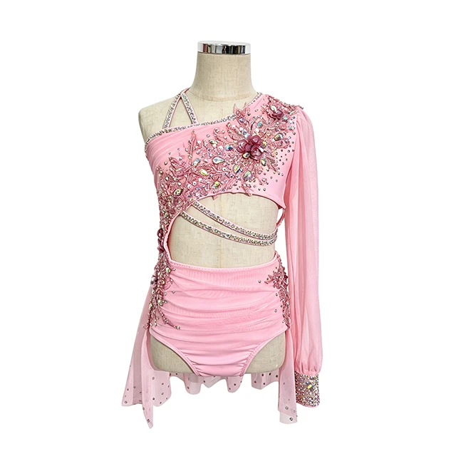 Costume da danza lirica asimmetrica floreale rosa | BLC1370