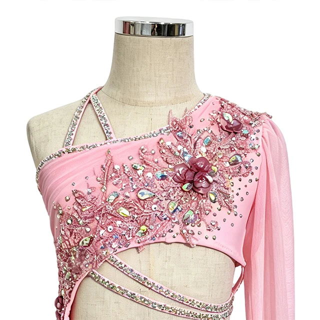 Costume da danza lirica asimmetrica floreale rosa | BLC1370