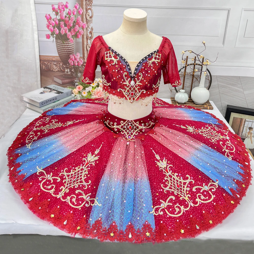 Tutu Pancake in due pezzi in ombre rosso blu | T1520