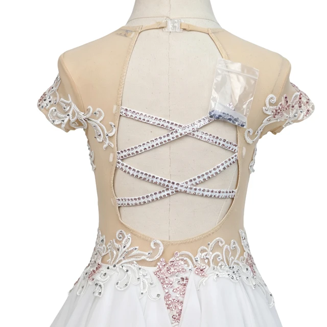 Abito da ballo lirico bianco con strass in pizzo rosa | G030