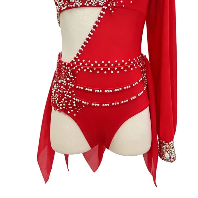 Costume da danza lirica asimmetrica con strass rossi | BLC1381