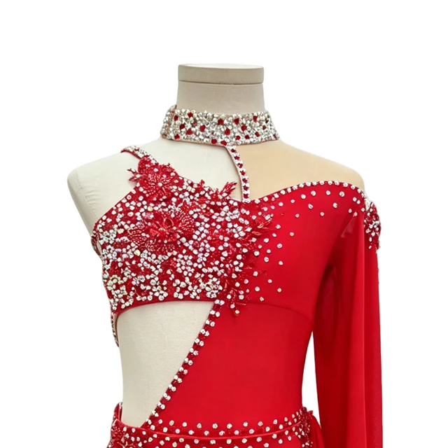 Costume da danza lirica asimmetrica con strass rossi | BLC1381