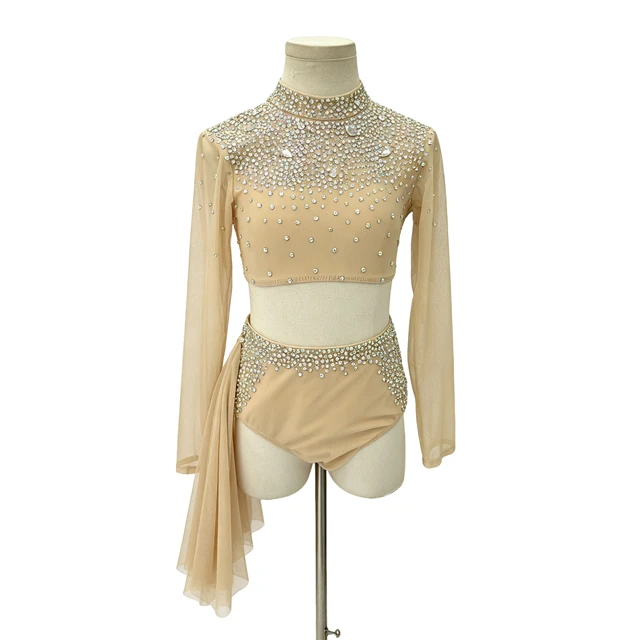 Costume da danza lirica con strass in 2 pezzi con collo alto e nudo | R0985