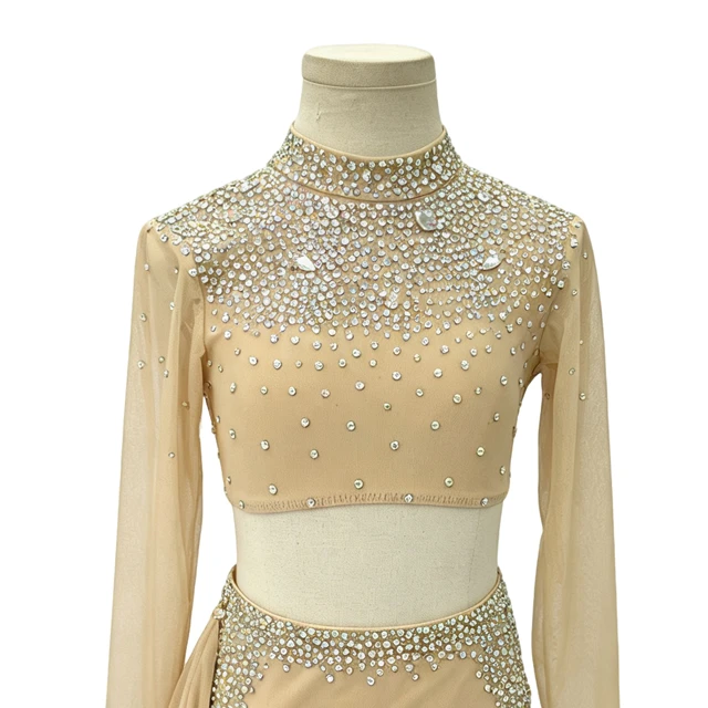 Costume da danza lirica con strass in 2 pezzi con collo alto e nudo | R0985