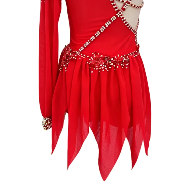 Costume da danza lirica asimmetrica con strass rossi | BLC1381