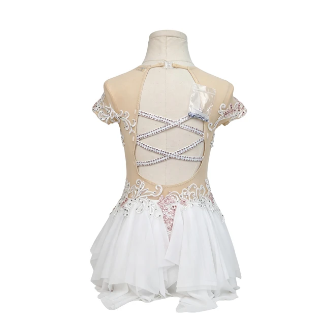 Abito da ballo lirico bianco con strass in pizzo rosa | G030