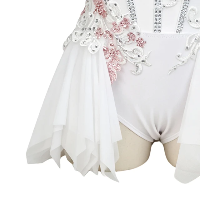 Abito da ballo lirico bianco con strass in pizzo rosa | G030