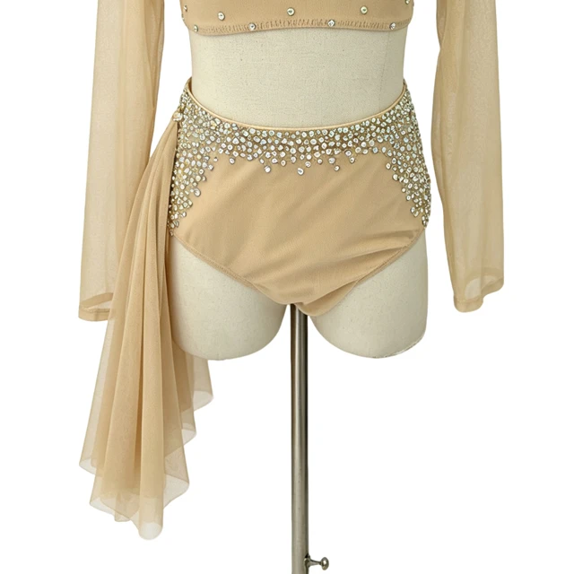 Costume da danza lirica con strass in 2 pezzi con collo alto e nudo | R0985