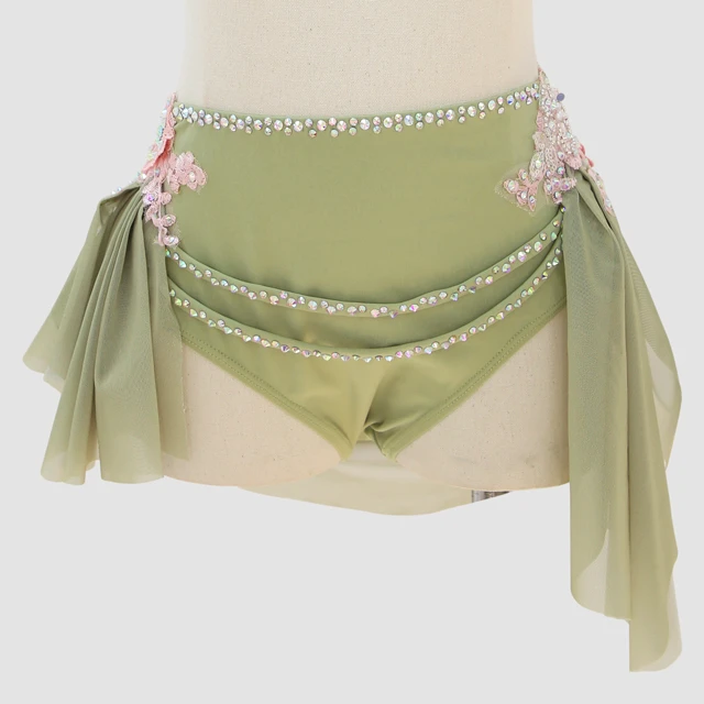 Costume da danza lirica in 2 pezzi con cavezza con strass verde salvia | G003