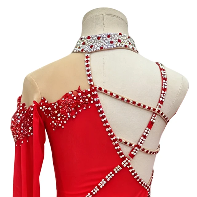 Costume da danza lirica asimmetrica con strass rossi | BLC1381