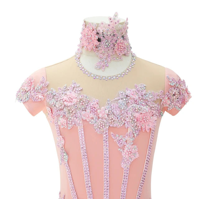 Abito da ballo lirico con strass floreali rosa | BLC0482