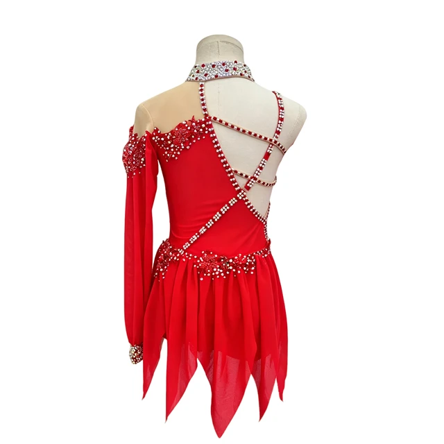 Costume da danza lirica asimmetrica con strass rossi | BLC1381