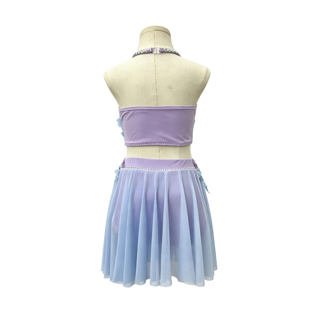 Abito da ballo lirico floreale in 2 pezzi Ombre viola blu | G026
