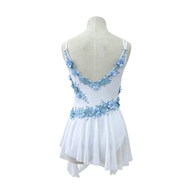 Abito body da danza lirica bianco con fiori azzurri | R0998
