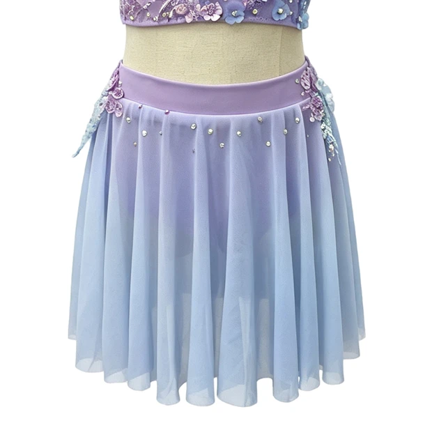 Abito da ballo lirico floreale in 2 pezzi Ombre viola blu | G026