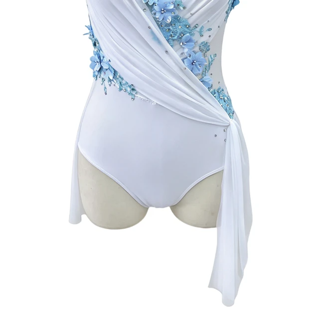 Abito body da danza lirica bianco con fiori azzurri | R0998