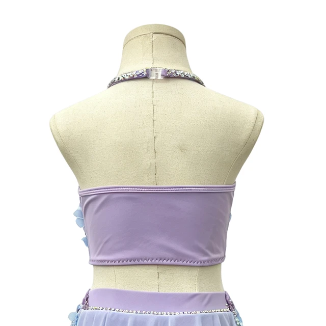 Abito da ballo lirico floreale in 2 pezzi Ombre viola blu | G026