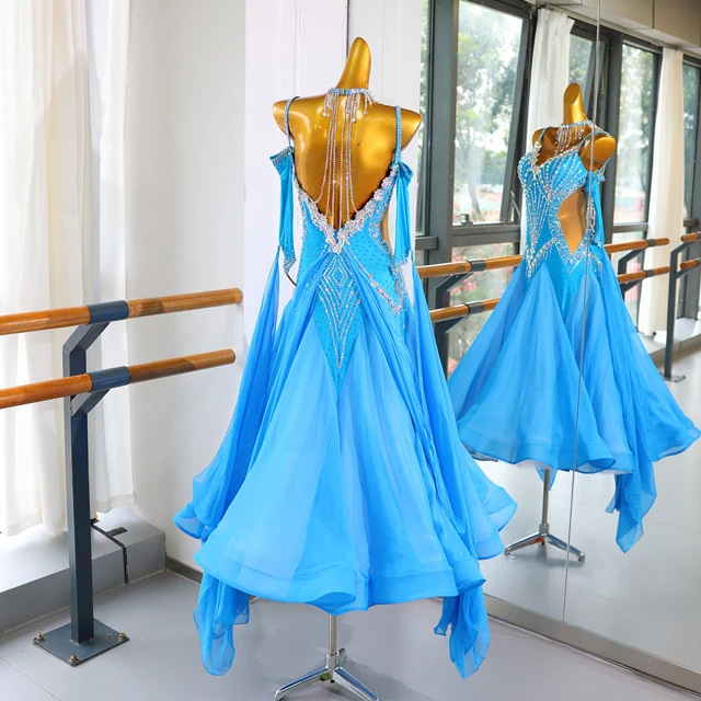 Standard latino con strass blu cielo e amp; Abito da ballo da sala | LD018