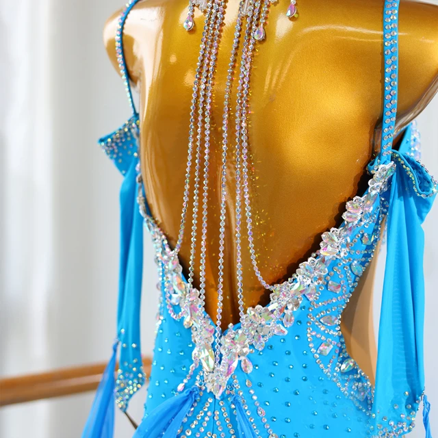 Standard latino con strass blu cielo e amp; Abito da ballo da sala | LD018