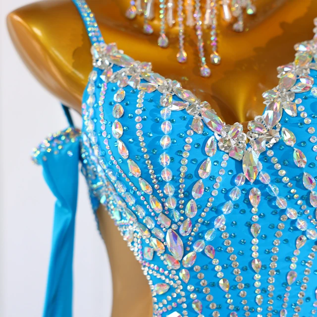 Standard latino con strass blu cielo e amp; Abito da ballo da sala | LD018