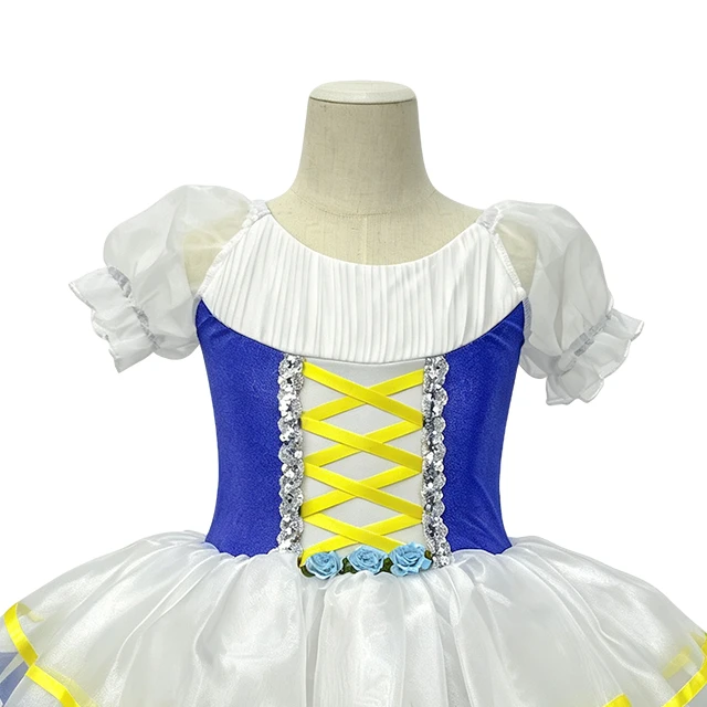 Girls Blue Puff Sleeve Crisscross Lace-up Classical Ballet Tutu Dress | XGZ0258
