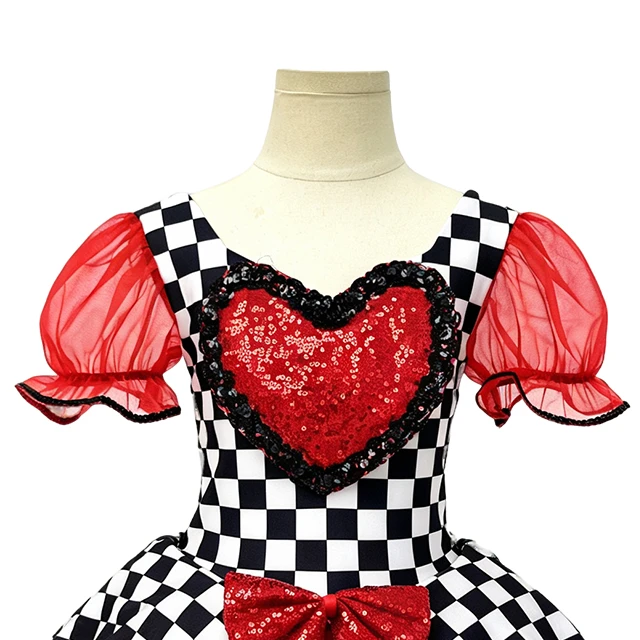 Black White Checkered with Red Sequin Heart Tutu Dress for Girls | XGZ0264