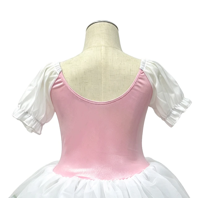 Girls Pink Puff Sleeve Crisscross Lace-up Classical Ballet Tutu Dress | XGZ0258