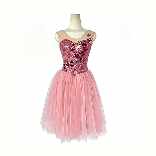 Pink Sequin Floral Applique Ballet Dress | XGZ0247