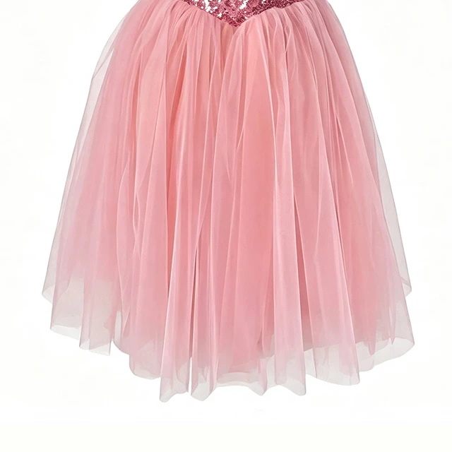 Pink Sequin Floral Applique Ballet Dress | XGZ0247