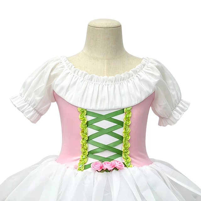 Girls Pink Puff Sleeve Crisscross Lace-up Classical Ballet Tutu Dress | XGZ0258